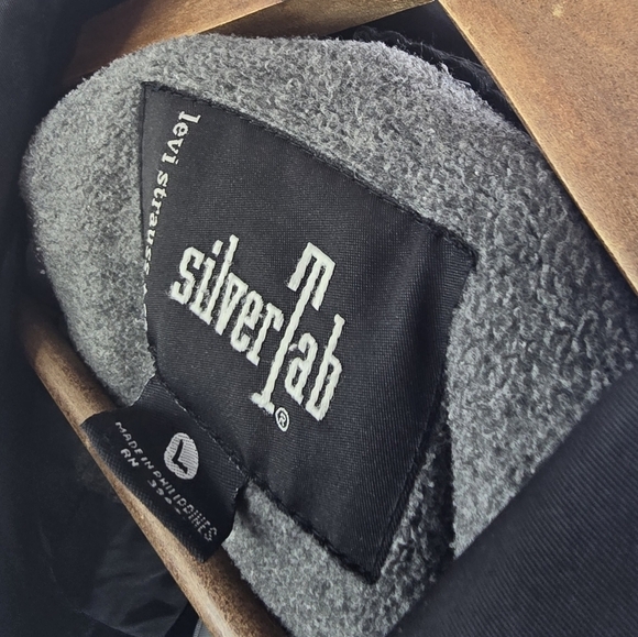 Vintage Levis Jacket Mens Large Black Silver Tab Trucker 90s Fleece Lined Zip - Picture 3 of 13